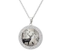 LPSADGF Diamond Necklace for Women Memorial Couple Necklace 20" Chain Alloy Hunting Silhouette of Deer Pendant Necklace for Birthday Anniversary Jewelry Gift for Girlfriend Wife Mothe, One Size, Zinc