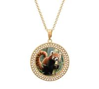 LPSADGF Diamond Necklace for Women Memorial Couple Necklace 20" Chain Alloy Red Panda Eating Pendant Necklace for Birthday Anniversary Jewelry Gift for Girlfriend Wife Mothe, One size, Zinc, Diamond