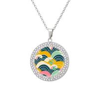 LPSADGF Diamond Necklace for Women Memorial Couple Necklace 20" Chain Alloy Retro Japanese Pattern Pendant Necklace for Birthday Anniversary Jewelry Gift for Girlfriend Wife Mothe, One size, Zinc