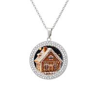 LPSADGF Diamond Necklace for Women Memorial Couple Necklace 20" Chain Alloy Sweet Gingerbread House Pendant Necklace for Birthday Anniversary Jewelry Gift for Girlfriend Wife Mothe, One size, Zinc