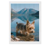 LPSADGF Diamond Painting Kits for Adults Yorkshire Terrier by Lake DIY Paint by Numbers for Adults Beginner 5D Full Drill Square Diamond Dots Paintings Picture Arts Craft for Home Wall Decor 12"x16"