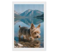 LPSADGF Diamond Painting Kits for Adults Yorkshire Terrier by Lake DIY Paint by Numbers for Adults Beginner 5D Full Drill Square Diamond Dots Paintings Picture Arts Craft for Home Wall Decor 8"x12"