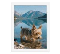 LPSADGF DIY Paint by Numbers Kit for Adults Yorkshire Terrier by Lake Beginners Digital Oil Painting Kit Landscape Digital Paints by Number Easy Canvas Art Print for Home Wall Decoration 40x30cm