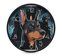LPSADGF Doberman Pinscher Wall Clock, Modern Small Wall Clocks 10 Inch, Round Silent Non-Ticking Analog Classic for Office, Home, Bathroom, Kitchen, Bedroom