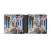 LPSADGF Dove Sun Art Men's Wallet Leather Money Clip Slim Passcase With 6 Card Slots, 2 Hidden Pockets, Greece Street, One size, Modern