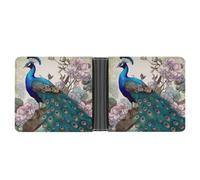 LPSADGF Dove Sun Art Men's Wallet Leather Money Clip Slim Passcase With 6 Card Slots, 2 Hidden Pockets, Peacock Floral, One size, Modern