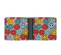 LPSADGF Draw Two Cats Men's Wallet Leather Money Clip Slim Passcase With 6 Card Slots, 2 Hidden Pockets, Simple Smiley Symbol, One Size, Modern