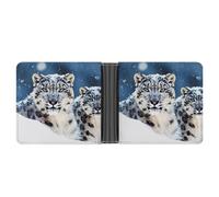 LPSADGF Draw Two Cats Men's Wallet Leather Money Clip Slim Passcase With 6 Card Slots, 2 Hidden Pockets, Blue Eyed Snow Leopard, One Size, Modern