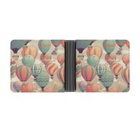 LPSADGF Draw Two Cats Men's Wallet Leather Money Clip Slim Passcase With 6 Card Slots, 2 Hidden Pockets, Colorful Hot Air Balloon, One Size, Modern