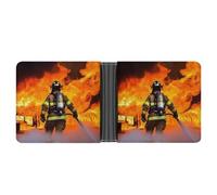 LPSADGF Draw Two Cats Men's Wallet Leather Money Clip Slim Passcase With 6 Card Slots, 2 Hidden Pockets, Firefighter Fireman Flame, One Size, Modern