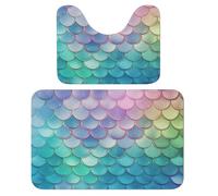 LPSADGF Dreamy Gradient Scales Bathroom Rug Set Soft Bath Rug Toilet Mat U-Shaped Bath Rugs Quickly Dry Mat for Bathroom, Tub, Washable, Super Absorbent Floor Mats 15.7"x23.6"
