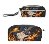 LPSADGF Electric Guitar Music Pencil Case - Large Capacity Pencil Pouch with Double Compartments PU Leather Zippered Organizer Bag for Office & Travel | Water-Resistant Cosmetic Makeup Bag