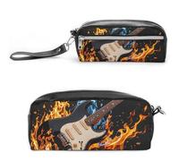 LPSADGF Electric Guitar Music Pencil Case & Travel Makeup Bag Leather Pencil Pouch 2 Compartment Cosmetic Bag Portable Stationery Organizer for Supplies Office Travel Organizers