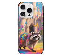 LPSADGF Fairy Castle Raccoon for iPhone 16 Case, Slim Tempered Glass Back Protective Cover, Soft TPU Shockproof Protective Phone Case Black