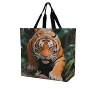 LPSADGF Fairy Castle Raccoon Tote Bag for Women - Reusable Foldable Grocery Shopping Bag, Crossbody Shoulder Handbag, Fierce Tiger, 40x40x16cm