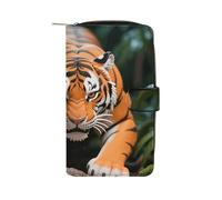 LPSADGF Fantasy Forest Wallet with 12 Card Slots - PU Leather Long Clutch Purse, Zipper Coin Holder & ID Window, Lightweight Travel Cash Wallet, Fierce Tiger, 19.7x11x3.5cm, Modern