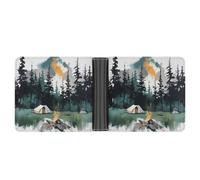 LPSADGF Fantasy Wolf Men's Wallet Leather Money Clip Slim Passcase With 6 Card Slots, 2 Hidden Pockets, Wilderness Nature Camping, One size, Modern