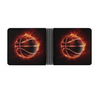 LPSADGF Fantasy Wolf Men's Wallet Leather Money Clip Slim Passcase With 6 Card Slots, 2 Hidden Pockets, Basketball in Fire, One size, Modern