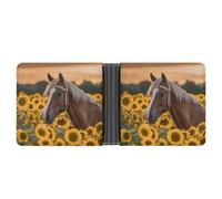 LPSADGF Fantasy Wolf Men's Wallet Leather Money Clip Slim Passcase With 6 Card Slots, 2 Hidden Pockets, Yellow Sunflower Horse, One size, Modern