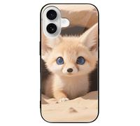 LPSADGF Fennec Fox Cub in Den for iPhone 16 Case, Slim Tempered Glass Back Protective Cover, Soft TPU Shockproof Protective Phone Case Black