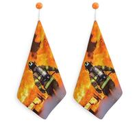 LPSADGF Firefighter Fireman Flame Kitchen Hand Towels Absorbent Towels Quick-Drying Towel with Loop & Hook Soft Dish Cloths for Kitchen & Bathroom 2PCS