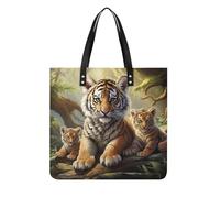 LPSADGF Fireflies And Lantern Tote Bags for Women Leather Handbag Makeup Bag with Magnetic Buckle Design Casual Bag, Jungle Animals, 39x39cm