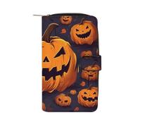 LPSADGF Fireflies And Lantern Wallet with 12 Card Slots - PU Leather Long Clutch Purse, Zipper Coin Holder & ID Window, Lightweight Travel Cash Wallet, Halloween Pumpkin, 19.7x11x3.5cm, Modern