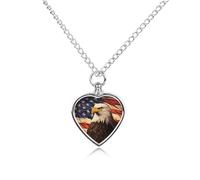 LPSADGF Flag And Eagle Pet Cremation Jewelry for Ashes, Pet Urn Necklace Dog Cat Ashes Holder Memorial Locket Pendant with Long Chain, Cremation Urn Necklace for Pets Lovers