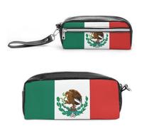 LPSADGF Flag of Mexico Pencil Case - Large Capacity Pencil Pouch with Double Compartments PU Leather Zippered Organizer Bag for Office & Travel | Water-Resistant Cosmetic Makeup Bag