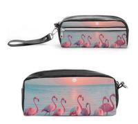 LPSADGF Flamingos at Dusk Pencil Case - Large Capacity Pencil Pouch with Double Compartments PU Leather Zippered Organizer Bag for Office & Travel | Water-Resistant Cosmetic Makeup Bag