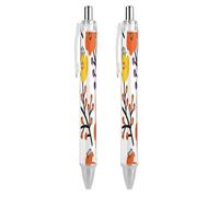 LPSADGF Flower Branch Pattern Cute Ballpoint Pens 2 PCS Retractable Smooth Writing Pens with Quick-Drying Ink, Comfort Grip Office Black Pens for Everyday Use, Bulk Office Supplies for Professionals