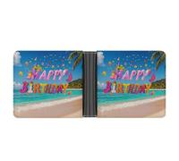 LPSADGF Football Goal Post Sports Area Men's Wallet Leather Money Clip Slim Passcase With 6 Card Slots, 2 Hidden Pockets, Happy birthday on the beach, One Size, Modern