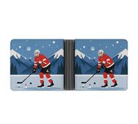 LPSADGF Football Goal Post Sports Area Men's Wallet Leather Money Clip Slim Passcase With 6 Card Slots, 2 Hidden Pockets, Ice hockey player, One Size, Modern