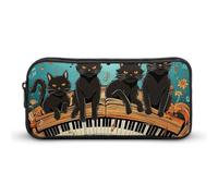 LPSADGF Four Black Cats Lying on The Piano Keyboard Pencil Pouch Large Capacity Pencil Case- Multi-Use Zippered Pen Organizer, Portable Makeup Bag & Travel Pouch for Office Stationery (8.7x4.7)