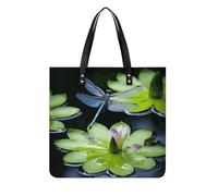 LPSADGF Fox And Heart Tote Bags for Women Leather Handbag Makeup Bag with Magnetic Buckle Design Casual Bag, Dragonfly Flies Over, 39x39cm