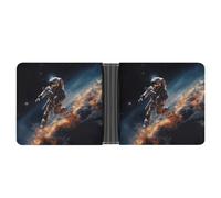 LPSADGF French Bulldog Men's Wallet Leather Money Clip Slim Passcase With 6 Card Slots, 2 Hidden Pockets, Astronaut Flying in Space, One size, Modern