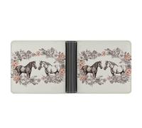 LPSADGF French Bulldog Men's Wallet Leather Money Clip Slim Passcase With 6 Card Slots, 2 Hidden Pockets, Flowers and Horses Hand Drawn, One size, Modern