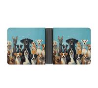 LPSADGF French Bulldog Men's Wallet Leather Money Clip Slim Passcase With 6 Card Slots, 2 Hidden Pockets, A Large Group of Dogs on a Blue Background, One size, Modern