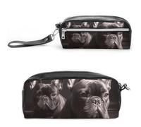 LPSADGF French Bulldog Pencil Case & Travel Makeup Bag Leather Pencil Pouch 2 Compartment Cosmetic Bag Portable Stationery Organizer for Supplies Office Travel Organizers