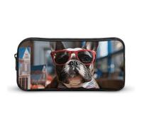 LPSADGF French Bulldog Wearing Sunglasses Pencil Pouch Large Capacity Pencil Case- Multi-Use Zippered Pen Organizer, Portable Makeup Bag & Travel Pouch for Office Stationery (8.7x4.7)
