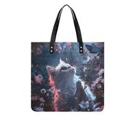 LPSADGF Fresh Strawberries And Leaves Tote Bags for Women Leather Handbag Makeup Bag with Magnetic Buckle Design Casual Bag, White Cat in Flowers, 39x39cm