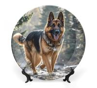 LPSADGF German Shepherd Dog Decorative Plates China Porcelain Plates with Display Stand Personalized Bone China Decorative Plate Memorial Gifts for Couple Home Decoration 7inch