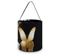 LPSADGF Gold White Butterflies Black Halloween Tote Bags for Trick Or Treating - Large Capacity Candy Buckets with Handles