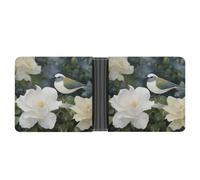 LPSADGF Gradient Watermelon Men's Wallet Leather Money Clip Slim Passcase With 6 Card Slots, 2 Hidden Pockets, Gardenia Flowers Birds, One Size, Modern