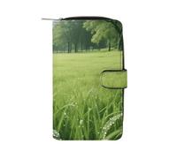 LPSADGF Gray And White Peacock Wallet with 12 Card Slots - PU Leather Long Clutch Purse, Zipper Coin Holder & ID Window, Lightweight Travel Cash Wallet, Green Grass, 19.7x11x3.5cm, Modern