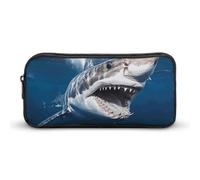LPSADGF Great White Shark Opens Mouth Pencil Pouch Large Capacity Pencil Case- Multi-Use Zippered Pen Organizer, Portable Makeup Bag & Travel Pouch for Office Stationery (8.7x4.7)