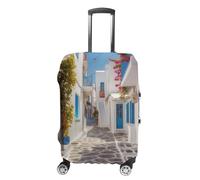 LPSADGF Greece Street Luggage Cover Protector - Travel Suitcase Sleeve with Dual-Sided Prints, Universal Fit 18-32 Inch, Washable Anti-Scratch Travel Baggage Cover, white, L, Colorful
