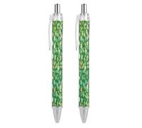 LPSADGF Green Floral Ballpoint Pens 2 PCS Retractable Smooth Writing Pens with Quick-Drying Ink, Comfort Grip Office Black Pens for Everyday Use, Bulk Office Supplies for Professionals