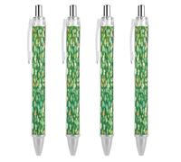 LPSADGF Green Floral Ballpoint Pens 4 PCS Retractable Smooth Writing Pens with Quick-Drying Ink, Comfort Grip Office Black Pens for Everyday Use, Bulk Office Supplies for Professionals