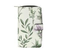 LPSADGF Green Flower Herb Sage Leaves And Branches Wallet with 12 Card Slots - PU Leather Long Clutch Purse, Zipper Coin Holder & ID Window, Lightweight Travel Cash Wallet, Green Flower Herb Sage